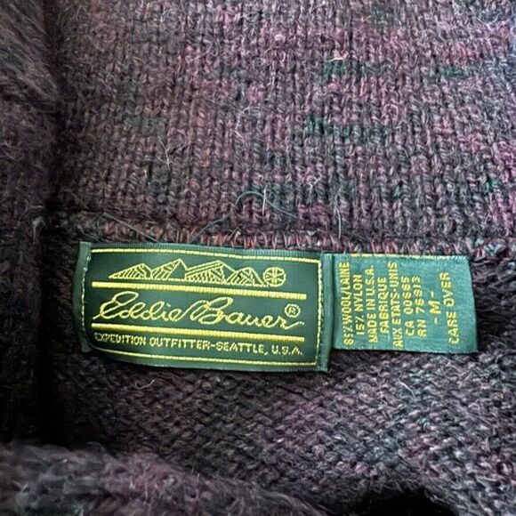 Vintage 1990s Eddie Bauer Purple Wool Blend Dark Academia Cowl Neck Sweater Sz M - Picture 3 of 7